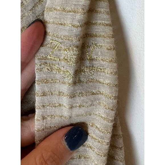 Zadig & Voltaire Shirt Women Medium Gold Metallic Striped Cecilia Henley‎ Tee - Picture 9 of 12